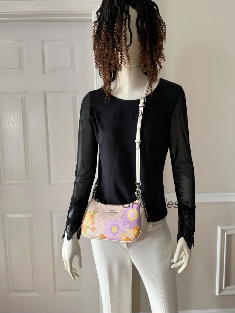 Coach Teri Shoulder Bag In Signature Floral Silver/Sand/Purple CBG73 NWT